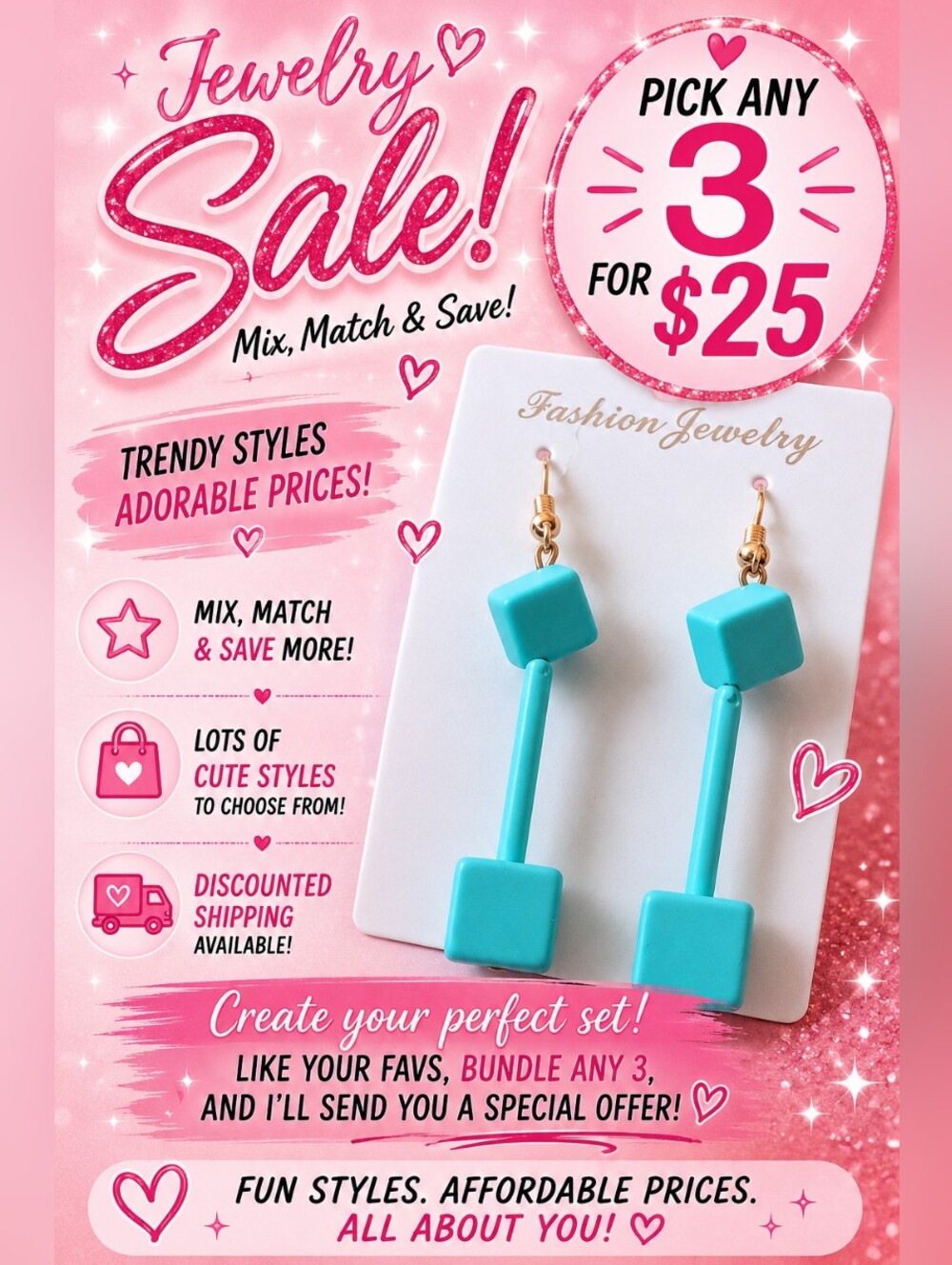 Turquoise Blue Geometric Dangle Earrings Cube Drop Minimalist Retro Mod Jewelry